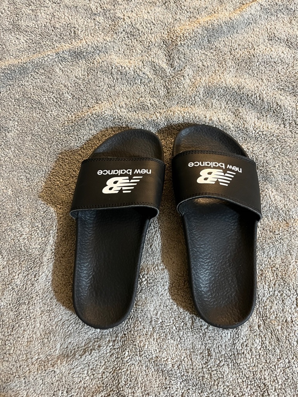 New Balance Black Slide Sandals with White Logo